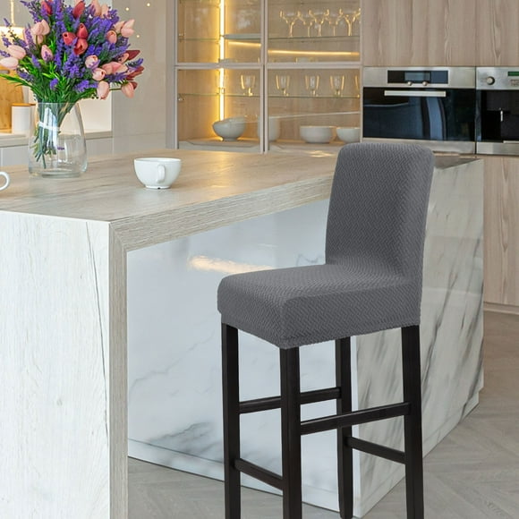 Fundas de Taburete de Bar PiccoCasa Estirables para Sillas de Respaldo Corto de Mostrador Gris 1