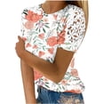 thumbnail image 2 of Summer Saving Wycnly Womens Shirts Elegant Lace Trim Lightweight Pullover Tee Tops Summer Short Sleeve Crewneck Ladies Floral Print Tops and Blouses Red XL, 2 of 5