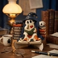 thumbnail image 5 of Aonerit 6X4In Ghost Reading Book Ornament, Wooden Halloween Figurine, Fall Harvest Tabletop Decor, Cute Farmhouse Desktop, Home Party Shelf, 5 of 6