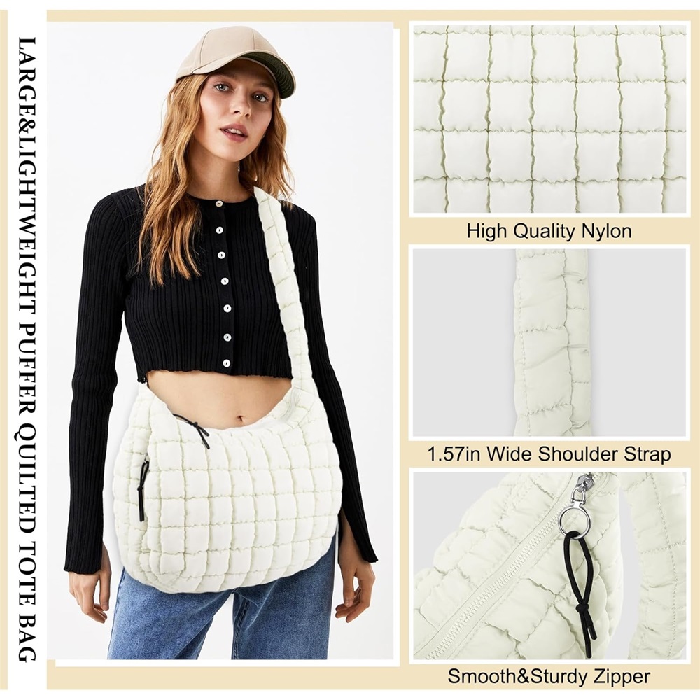 Luxury Soft Quilted Puffer Tote Bag Purse Puffy Crossbody Shoulder Bag for Women,Lightweight Nylon Hobo Bag Puffer Carryall Bag for Women Girl