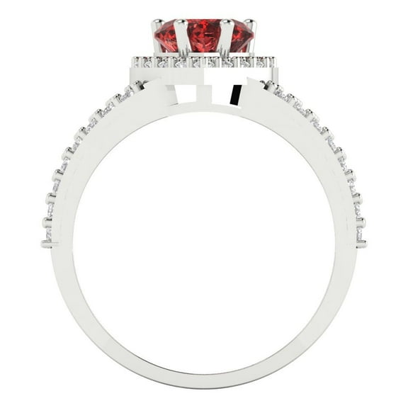 1.49 ct Heart Cut Natural Garnet Halo Engagement Ring for Women in 18K White Gold