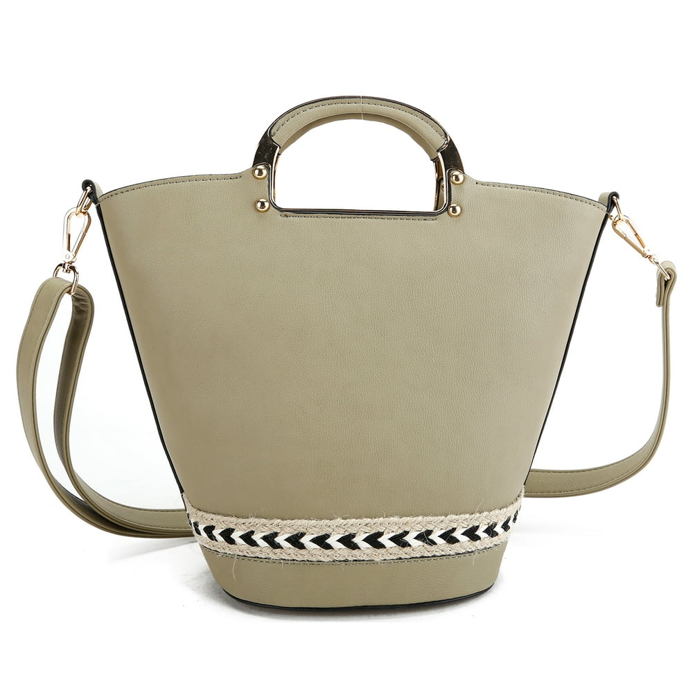 La Terre La Terre Embroidered Tote with Gold Metal and faux leather