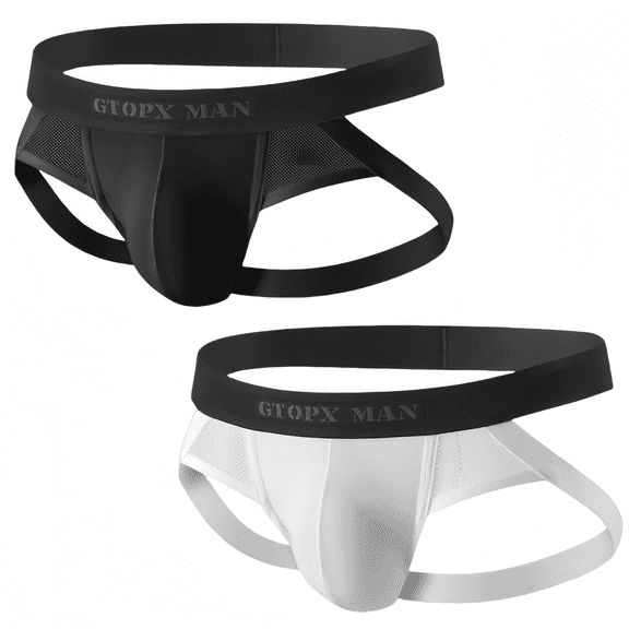 GTOPX MAN Men Underwear Breathable Jockstraps, Black and White, 2-Pack, Size XL