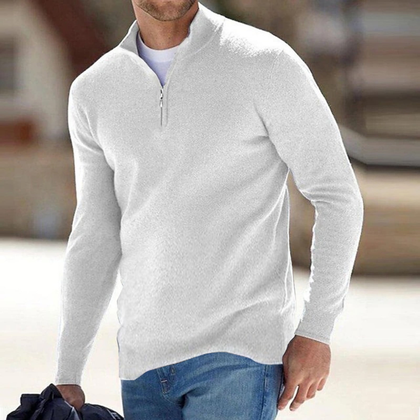 Pull à Manches Longues Col Montant Fermeture Éclair 1/4 Homme - Confort Automne Hiver