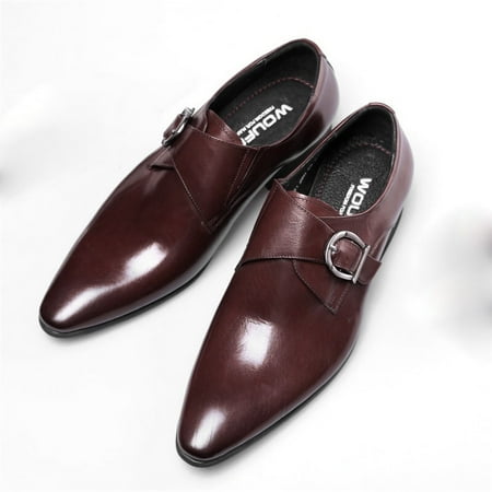 

leather shoes for Men Classic Style Men Leather Shoes Metal Buckle Shoes Business Casual Pointed Toe Leather Shoes PU Dress Sandals for Women Wine