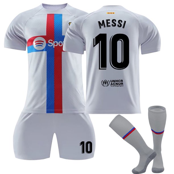 Conjunto de camisetas de Futbol KEVCHE 2223 FC Barcelona MESSI #10 3 Piezas Camiseta de Visita Blanco #10/16