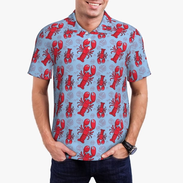 Balery Cartoon Lobsters 2 Camisa Polo de Hombre con Estampado, de Manga Corta y Tejido Medio, Camisa Tipo Golf Polo-3X-Large
