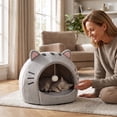 thumbnail image 7 of Convertible Cat Bed 2 in 1 Semi Enclosed Pet Bed All Seasons Warm Cozy Cat Ear Design for Indoor Cats Small Dogs Sleeping Hideout(S), 7 of 7