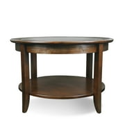 Leick Home 10037 Round Glass Top Coffee Table with Shelf, Chocolate Oak
