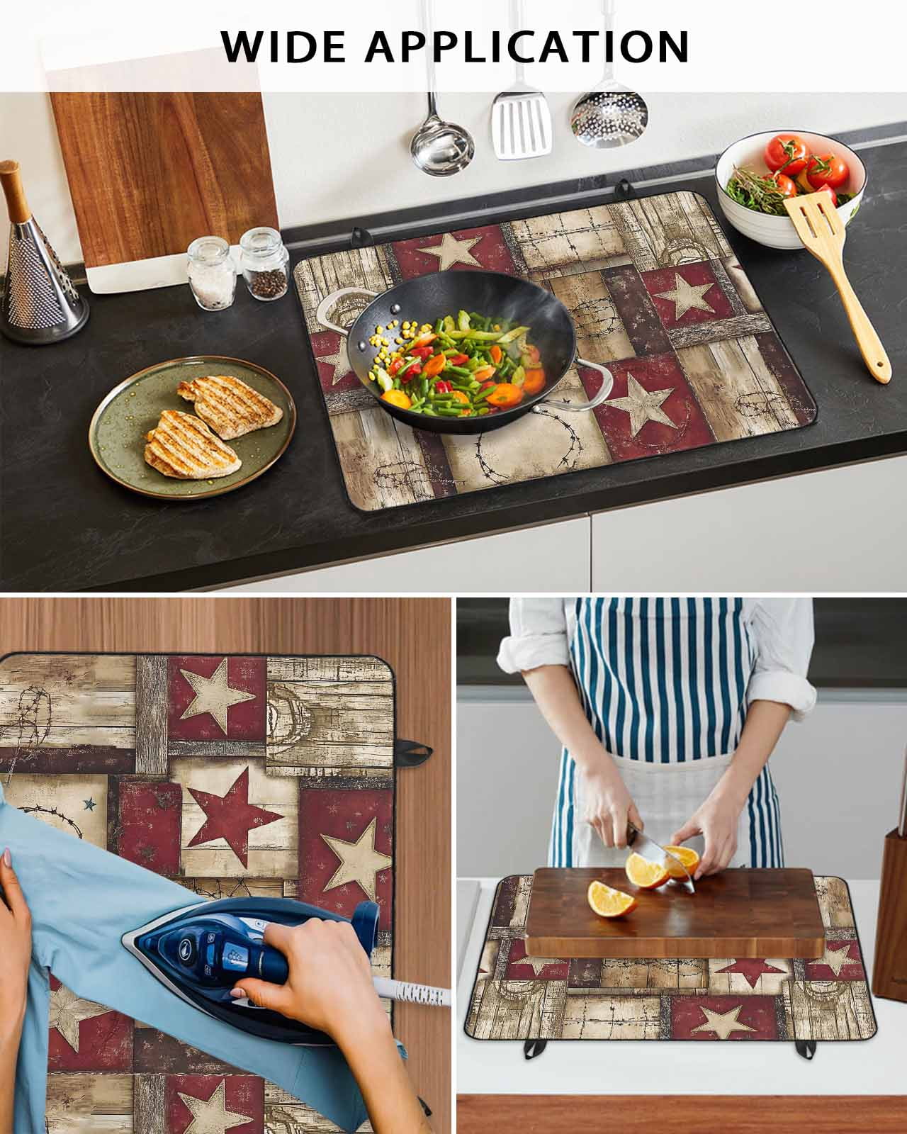 nqOlkjepod Large Induction Cooktop Protector Mat 24"x21", Texas Star Farm Stove Top Covers for Electric Stove, Country Wood Grain Vintage Western Stove Burner Cover Mats, Glass Top Stove Cover