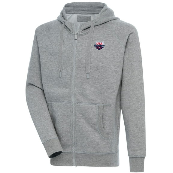 Men's Antigua  Heather Gray USA Swimming Victory Full-Zip Hoodie