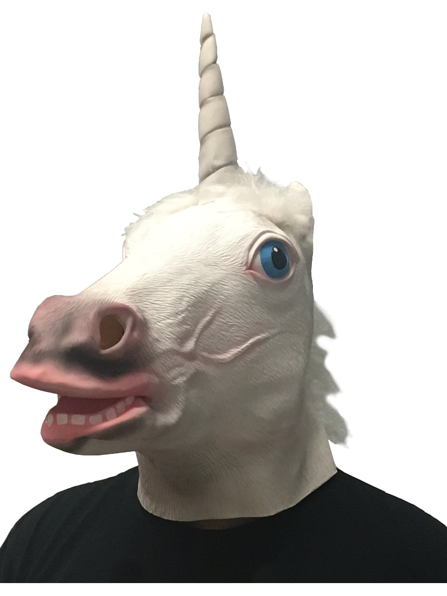 Adults Funny Unicorn Animal Full Overhead Latex Mask Costume Accessory ...