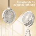 thumbnail image 4 of Portable Stroller Fan, 360°Rotate Rechargeable Small Clip on Fan with 3 Speeds and Handheld Personal Fan for Car Seat Crib Bike Treadmill Travel, White, 4 of 7