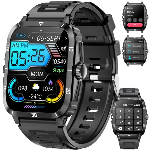 Mingwear 1.96-inch Outdoor Adventure Sports Smartwatch with Fitness Tracker, BT5.3, Multi-Sport Mode Data Tracking, Callable, 3ATM Waterproof Depth (Black)