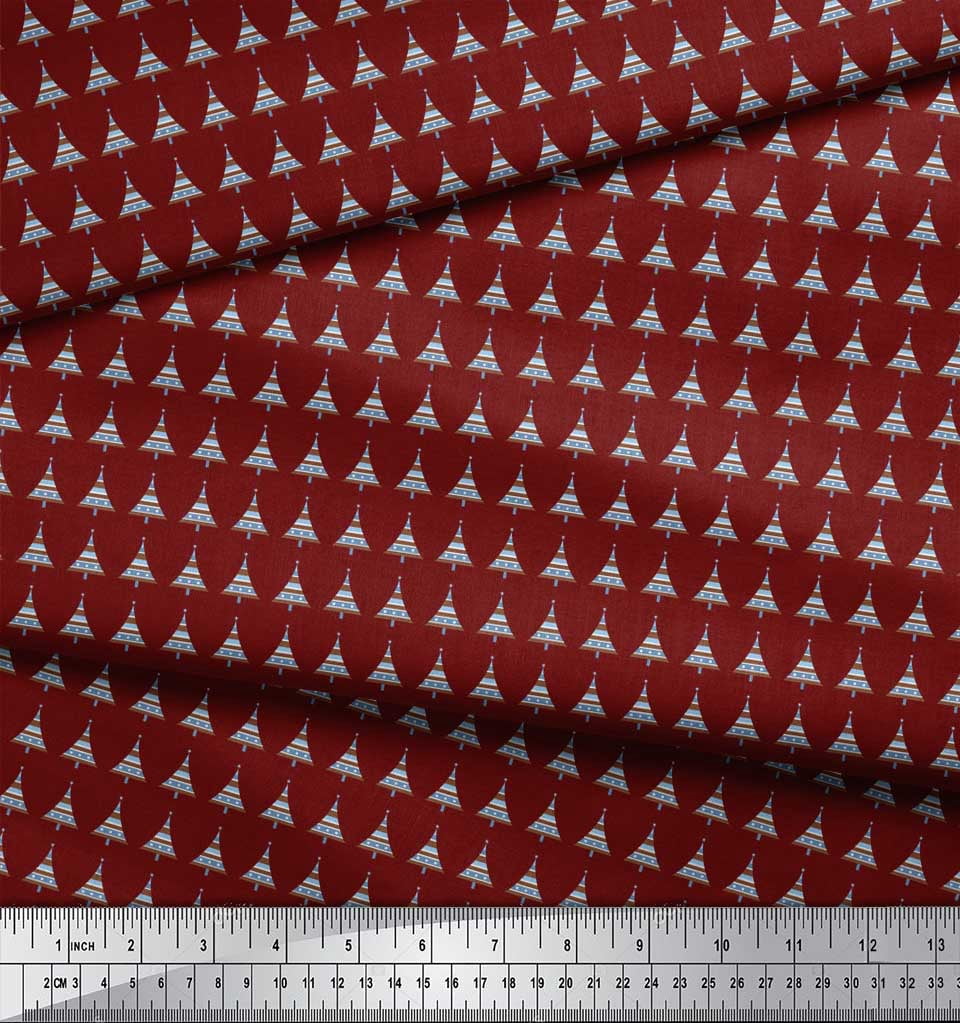 Soimoi Red Moss Georgette Fabric Tree Christmas Fabric Prints By Yard 42 Inch Wide