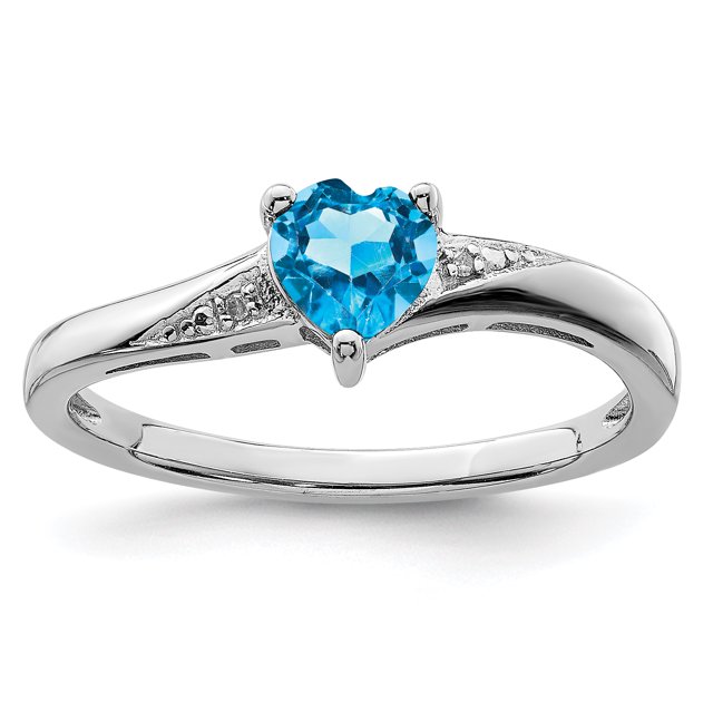 925 Sterling Silver Rhodium Light Swiss Blue Topaz and Diamond Ring