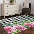 thumbnail image 3 of Spring Pink Roses Area Rugs 3'x5', Washable Small Throw Rugs for Living Room Bedroom, Pastoral Eucalyptus Black White Plaid Indoor Outdoor Rug Non-Slip Low Pile Carpet Runner Reversible Floor Mats, 3 of 8