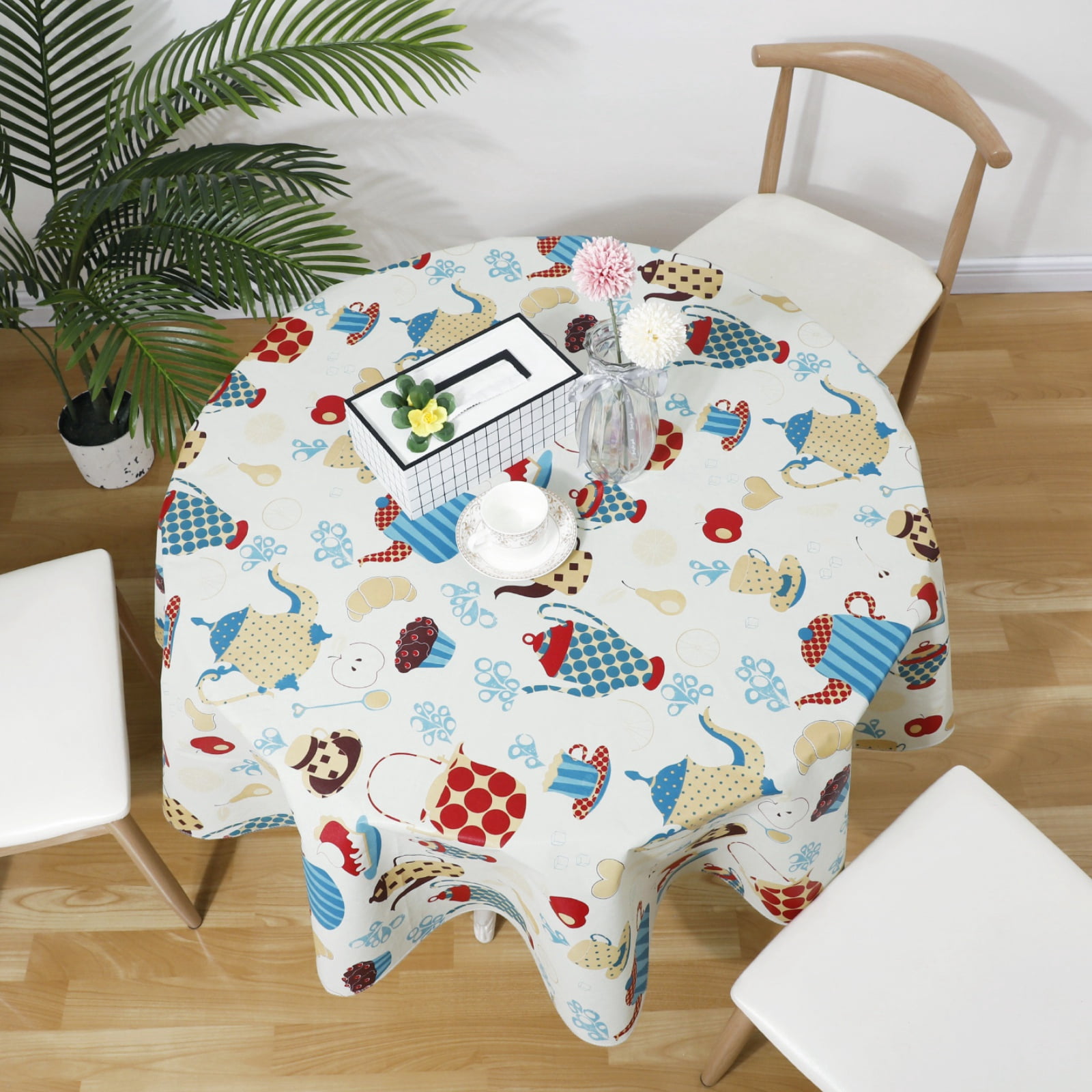 Ray Star 60in Vinyl Tablecloth, Water-Proof & Oil-Proof PVC Table Covers with Flannel Backing, Plaid Style Heavy Duty Table Cloths Stain-Resistant for Indoor and Outdoor Use