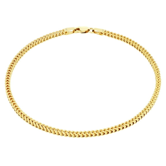 Nuragold 14k Real Yellow Gold Franco Square 1.5mm Box Chain Wheat Chain Bracelet or Anklet (7"-9") Dainty Italian Jewelry for Men & Women