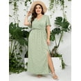thumbnail image 4 of Large Size Women's Summer Floral Dress Wrap V Neck Short Sleeve Ruffle A-Line Flowy Maxi Wedding Guest Dresses, 4 of 7
