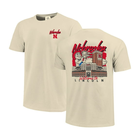 Men's Image One  Natural Nebraska Huskers Comfort Colors Hand-Drawn Campus Stack T-Shirt