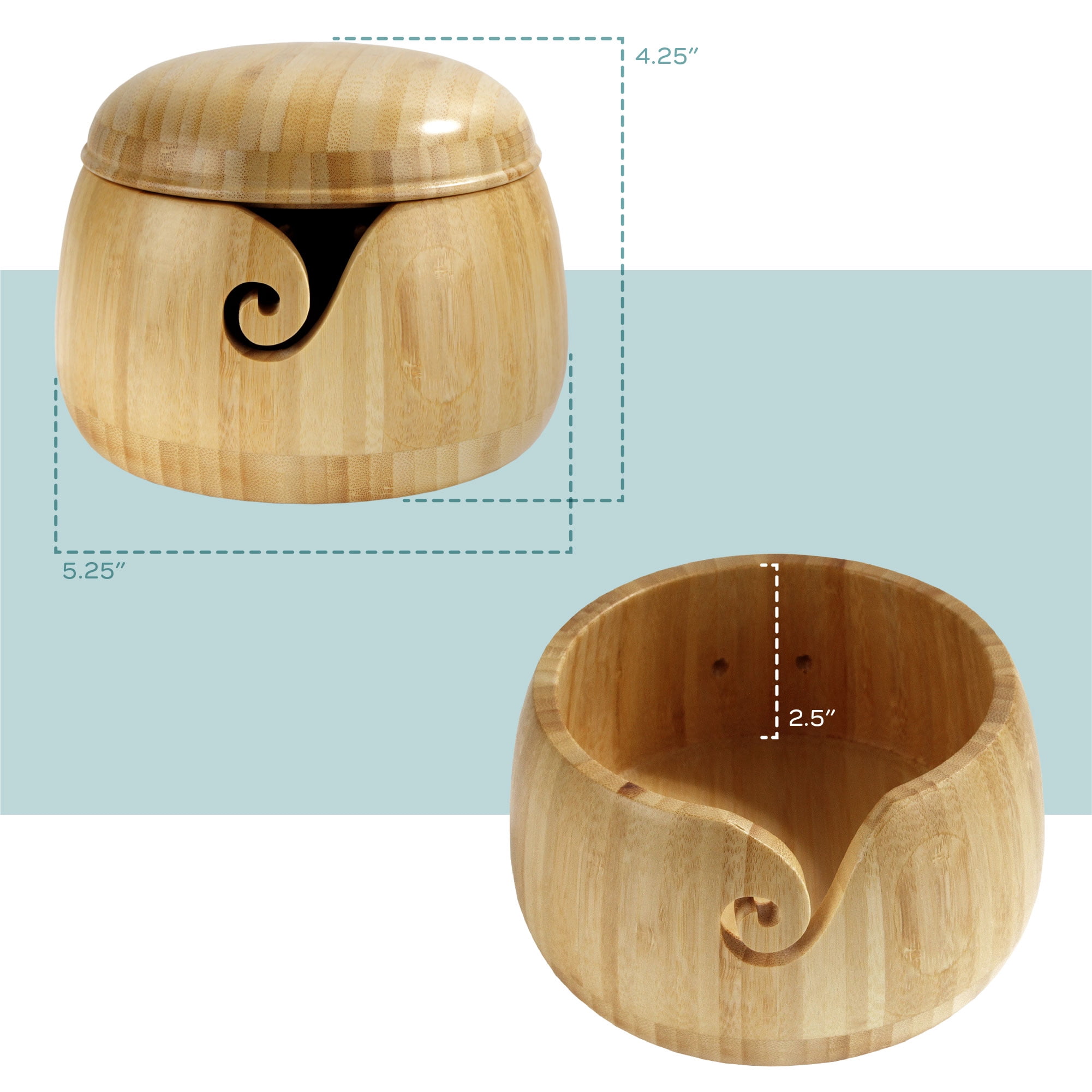 JubileeYarn Bamboo Yarn Bowl with Lid - Holder Knitting Crochet Accessories - Natural - 10 Bowls