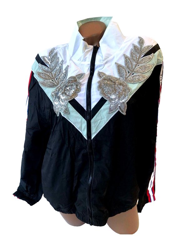 Pink Bling Floral Lined Perfect Full-Zip Anorak Jacket Black Mint Blue M/L NWT