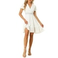 thumbnail image 1 of Unique Bargains Robe d'Été pour Femmes Col en V Manches Courtes Bordure Crochet Ourlet à Volants Blanc S, 1 of 5