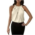thumbnail image 2 of White Tank Top Women's Fashion T-shirt Sleeveless Blouse Round Neck Casual Tank Solid Elegant Pleated T-Shirt Beige L, 2 of 9