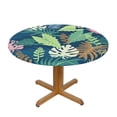 thumbnail image 2 of YFYANG Round Fitted Table Cloth, Waterproof Green Tropical Leaf Doodle Pattern Polyester Table Cover, Indoor Outdoor Decorative Tablecloths with Elastic Edge, 2 of 7