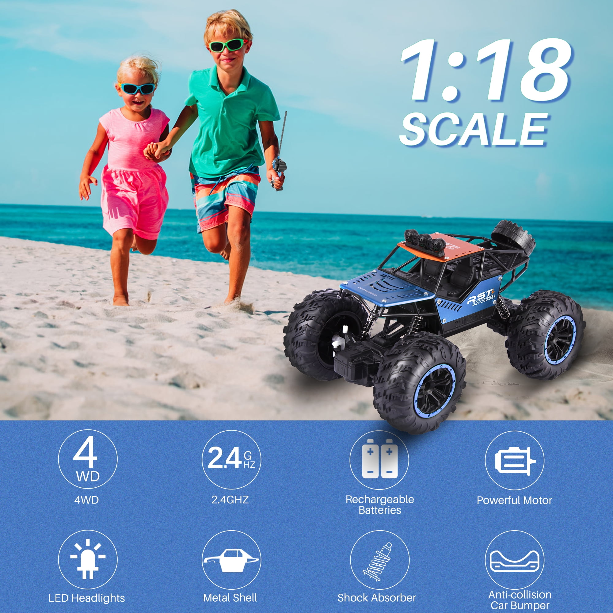 UUGEE Remote Control Cars Toys for Boys, RC Car 2.4GHz 1:18 High Speed Monster Truck, Vehicle Outdoor Toys Christmas Birthday Gifts for Kids