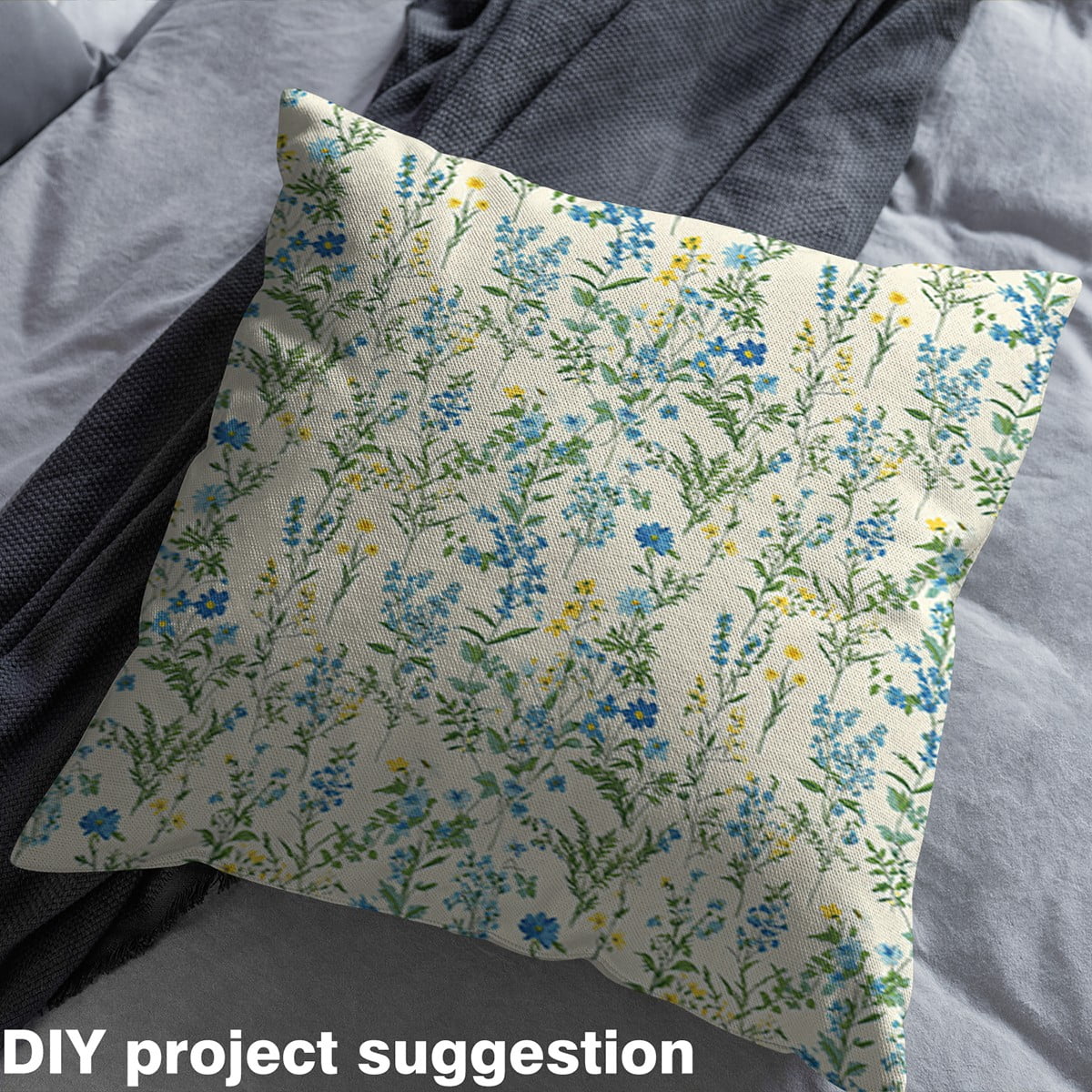 jejeloiu Blue Floral Fabric by the Yard 1 Yard, Spring Garden Flower Home Decor Fabric by the Yard, Botanical Blossoms Leaves Room Decor Fabric by the Yard, Green Beige