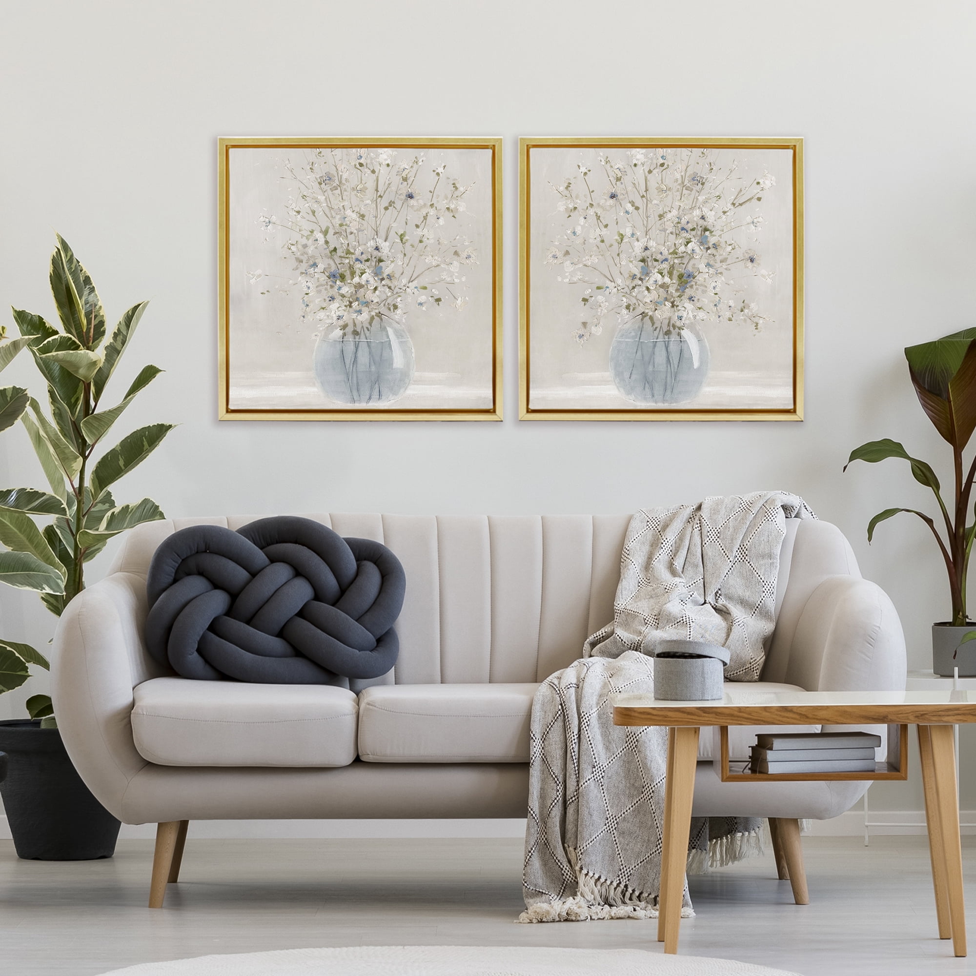Stupell Industries Delicate Glass Vase Bouquet 2 Piece Gold Framed Floater Canvas Set, design by Carol Robinson