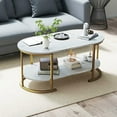 thumbnail image 4 of Resenkos 2-Tier Oval Wood Coffee Table with Large Top and Open Shelf, White Finish, 4 of 8