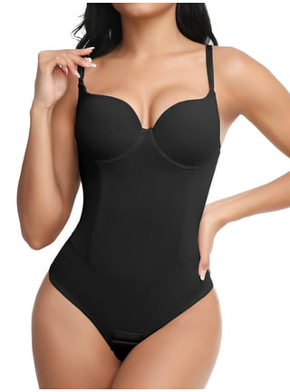 LowProfile Shapewear for Women Tummy Control Bodysuit Thong Thong Slimming  With Built In Bra Deep V Body Shaper Coffee XL 