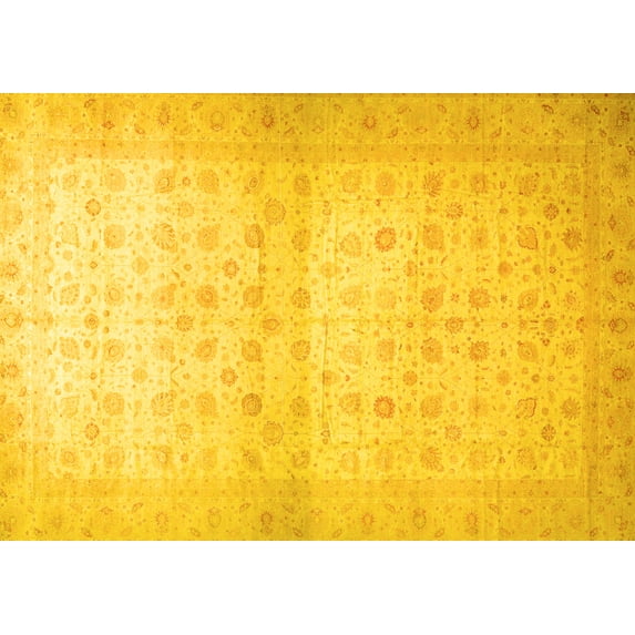 Ahgly Company Machine Washable Indoor Rectangle Oriental Yellow Traditional Area Rugs, 2' x 5'