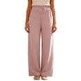 thumbnail image 4 of HKYNLAG Womens Linen Pants Wide Leg High Waisted Adjustable Drawstring Trousers with Pockets Casual Lightweight Pink M, 4 of 7