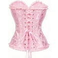 thumbnail image 3 of Women Boned Lace up Corsets Satin Flower Bustiers Top Overbust Shaper, Pink 2XL, 3 of 7