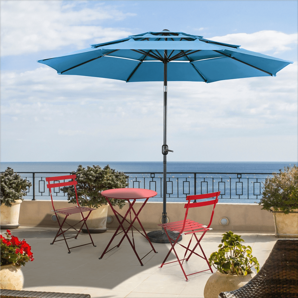 Alden Design 10 ft Patio Umbrella with 30 lb Base Bronze Set, Sky Blue
