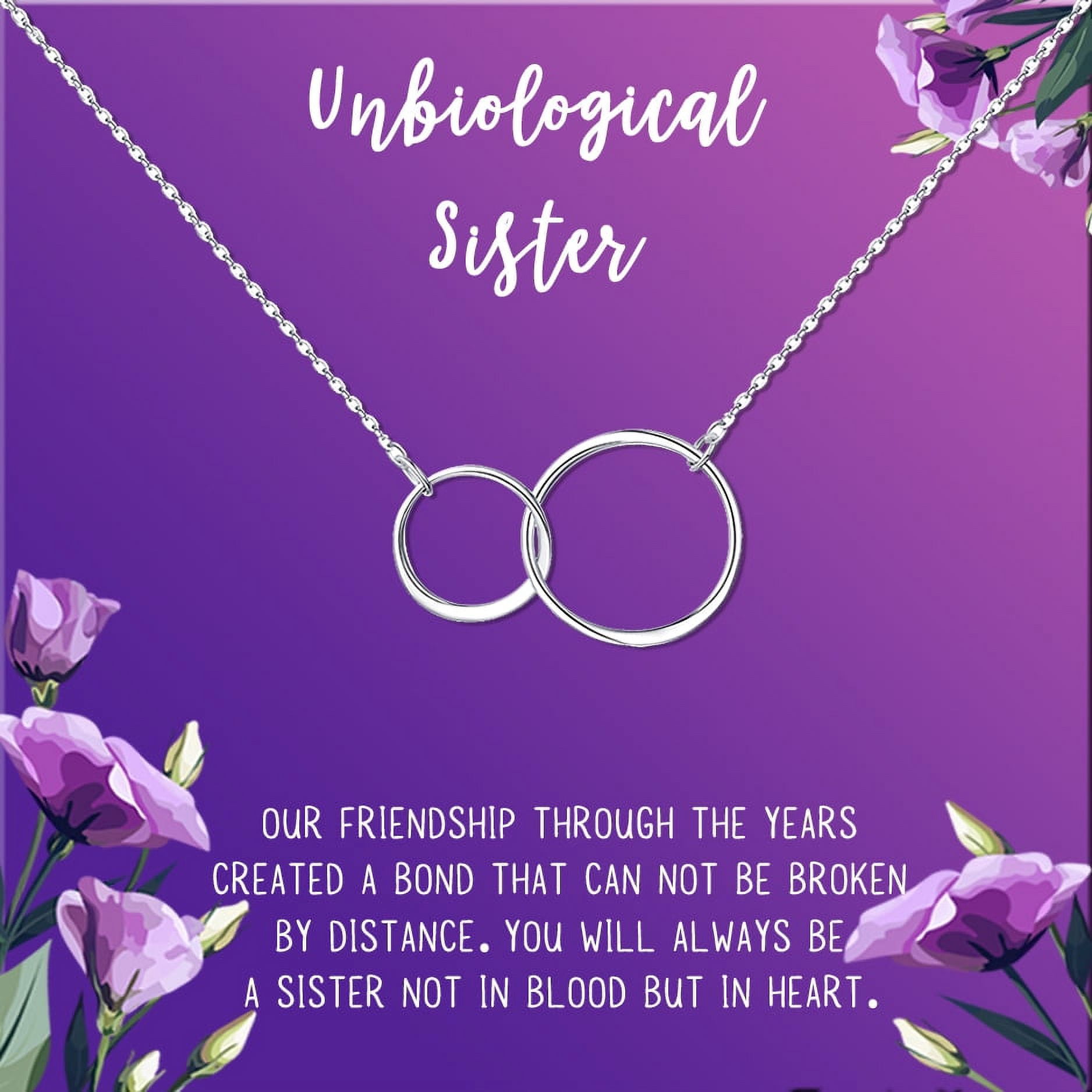 Anavia Unbiological Sister Gift Jewelry, Soul Sister Card Necklace, Sister Best Friend Gift, Big Little Sorority Card Gift-[Silver Infinity Double Ring, Royal Purple Gift Card]