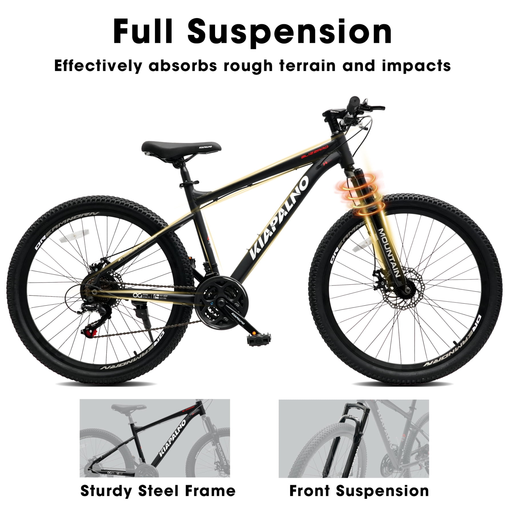 26 Inch Mountain Bike with 21-Speed, High-Carbon Steel MTB Bicycle with Dual Disc Brakes and Ergonomic Seat for Men Women Adult, Black