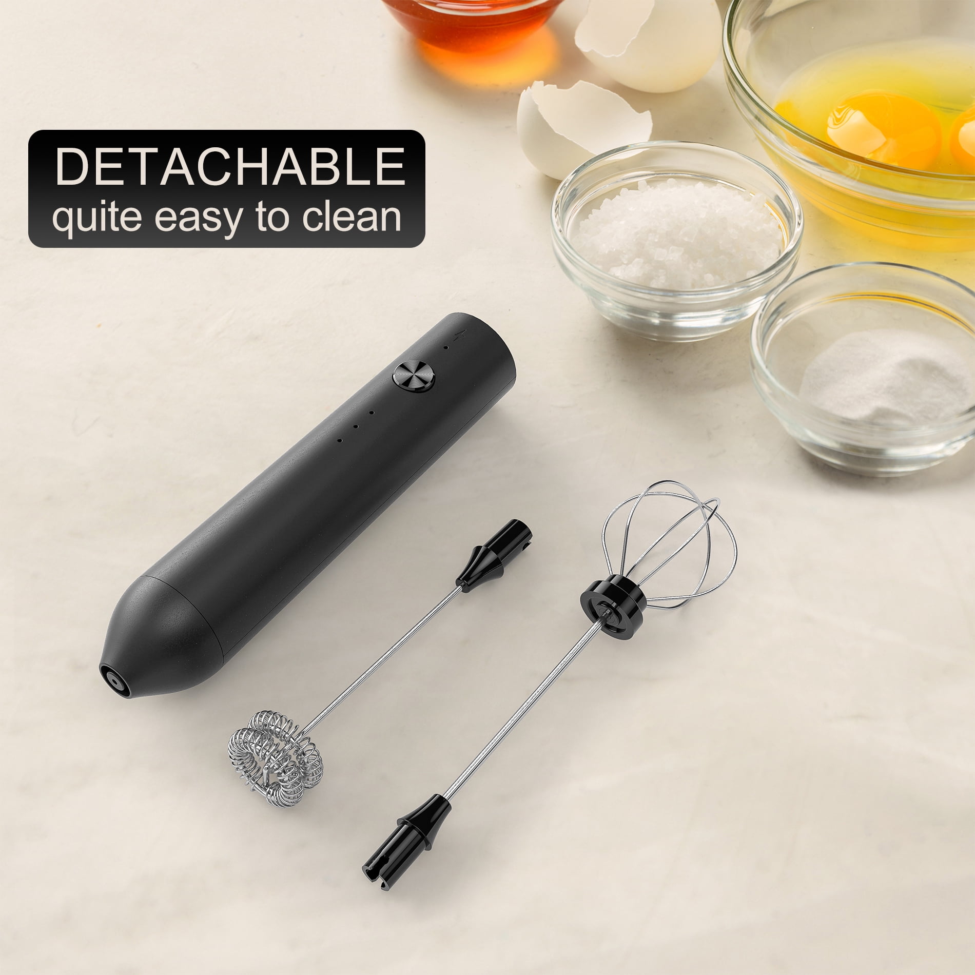 Milk Frother Handheld, Type C Rechargeable Electric Whisk Coffee Frother Mixer for Coffee, 3 mixing Speeds Mini Milk Foamer Drink Mixer with 2 Whisks for Coffee Matcha Frappe Latte Cappuccino