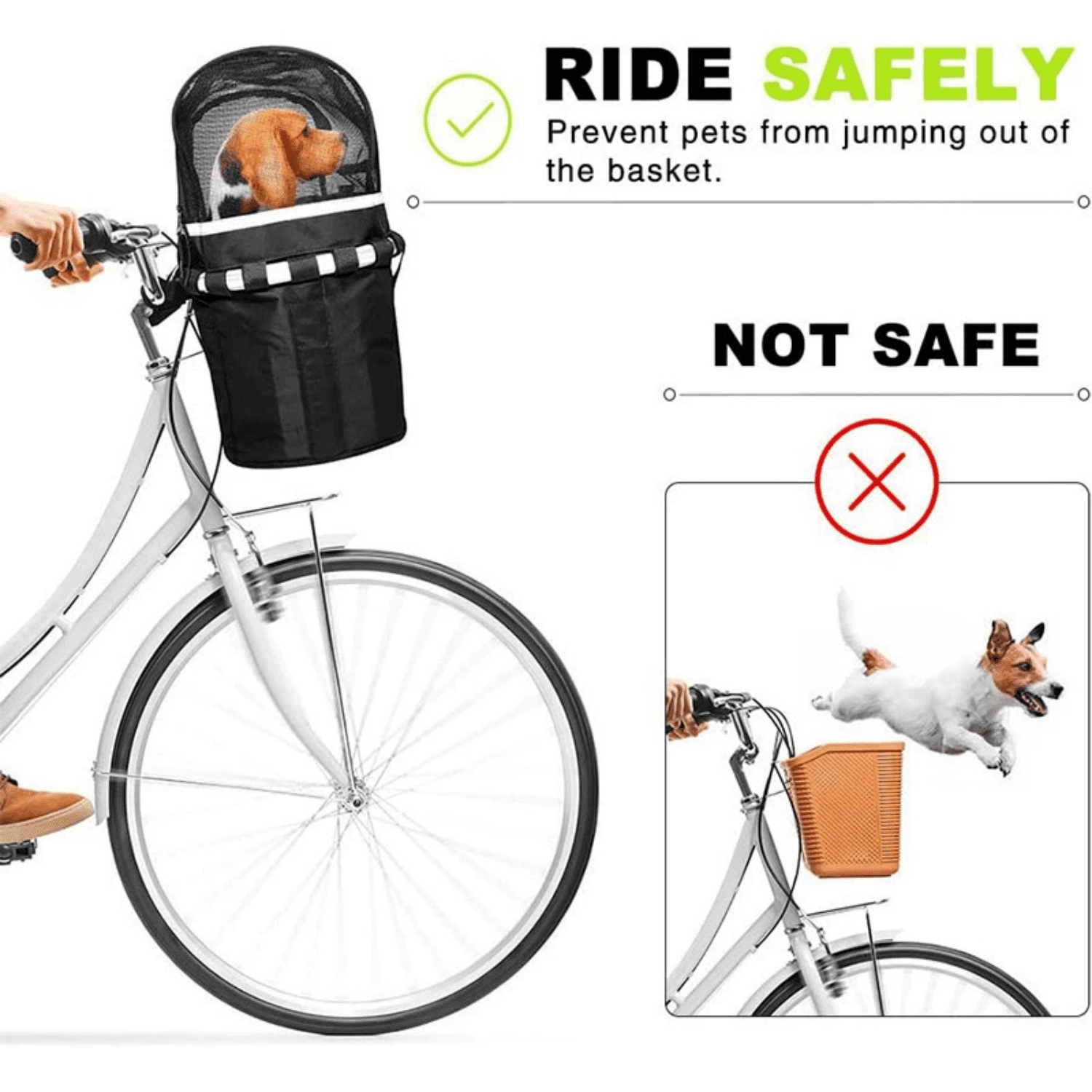 FANGNISN Upgraded Bike Basket Folding with Zippered Skylight Opening, Small Pet Cat Dog Carrier Front Removable Bicycle Handlebar Bag, Cycling Holder Storage Basket Black
