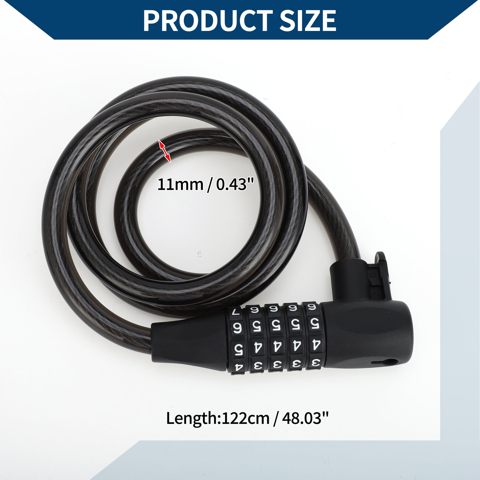 Unique Bargains Extended Bike Cable Lock Spiral Lock Heavy Duty Resettable 5 Digit Bike Lock Steel 122cm Black 1 Pc