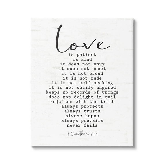 Stupell Industries Love Is... Spiritual Scripture Inspirational Religious Sentiment Graphic Art Gallery Wrapped Canvas Print Wall Art, Design by Lettered and Lined