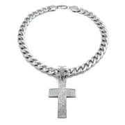Stone Filled Cross Pendant 11mm 18", 20", 24" Cuban Chain Necklace