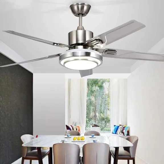 AFANQI Ceiling Fan Light 42'' 5 Stainless Steel Blades LED Fan Lamp w/ Remote Control