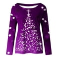 thumbnail image 4 of Blusa de manga larga con cuello redondo y estampado de árbol de Navidad para mujer Pompotops  FGAJ12469, 4 of 5