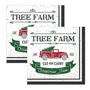 Farmhouse Christmas Napkins Bundle: Christmas Tree Farm Paper Luncheon Napkins with Vintage Red Truck Design - 2 Packs of 16