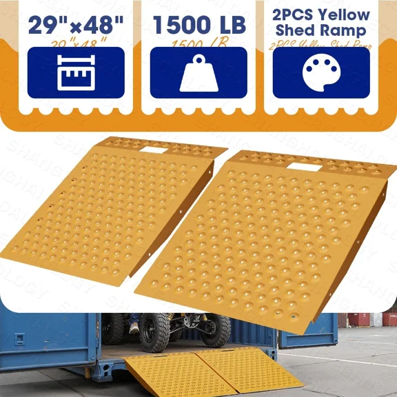 VNN 29" x 48" Shed Ramp with Anti-Slip Surface, 1500 lbs Capacity Alloy Steel Ramp for Lawn Mowers, ATVs, Tractors & Motorcycles,Yellow 2PCS